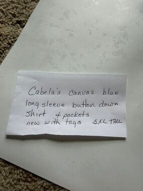 Cabela's Handwritten Note on White Paper with Black Ink